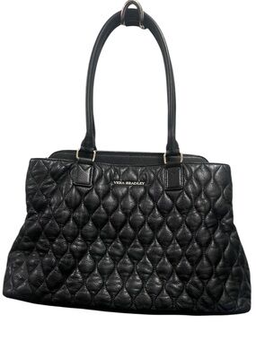 Vera Bradley Black Quilted Large Tote Bag Zip Top Floral Lining